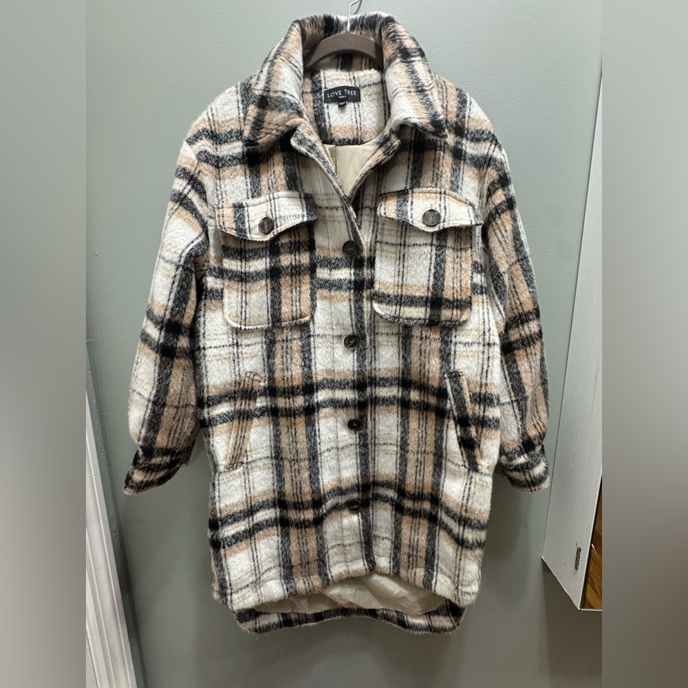 Love Tree Tan and Black Plaid Jacket